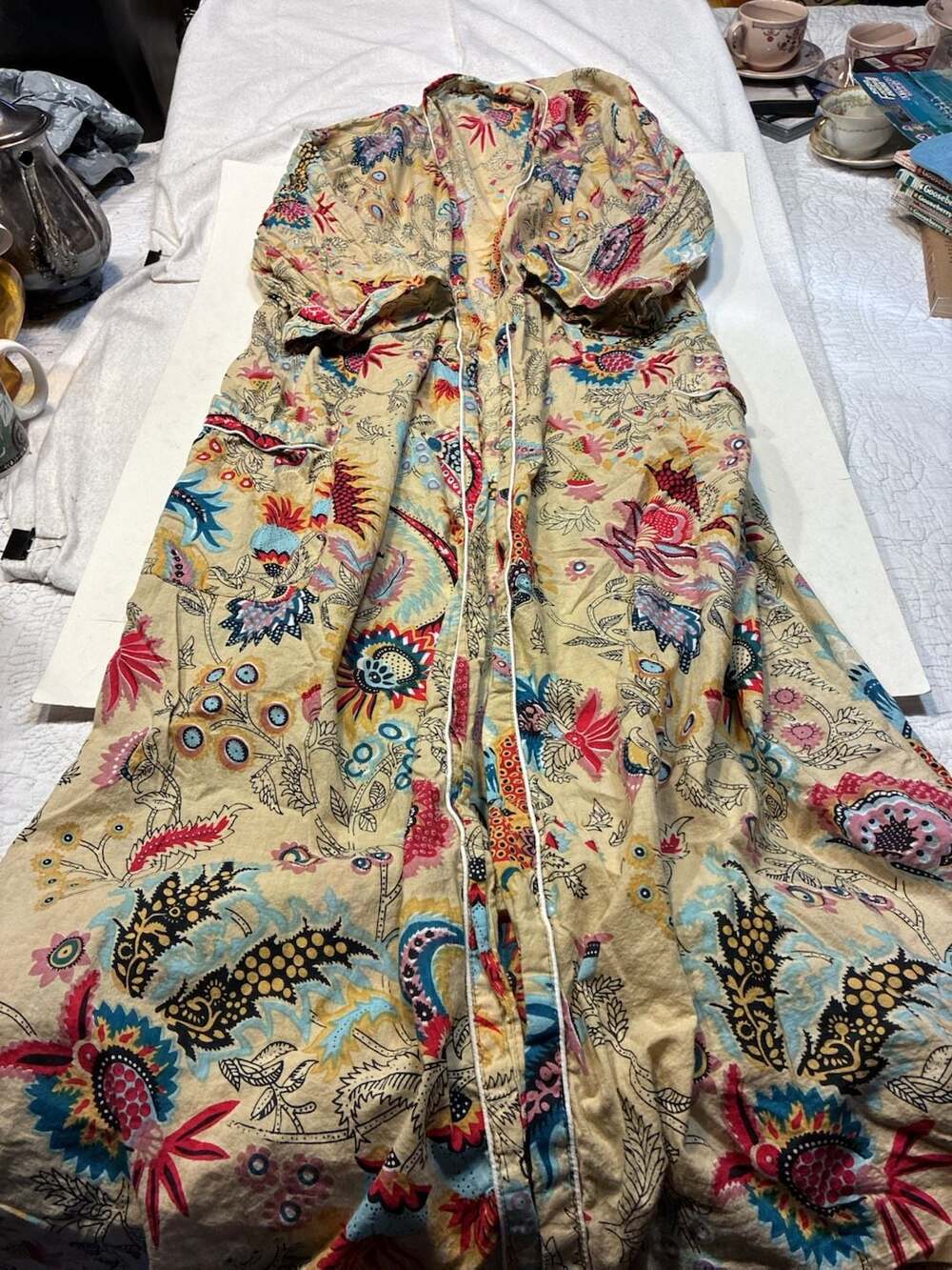 Boho Floral Cotton Kimono Robe Block Print Dressing Gown